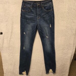 RISEN Jeans Womens 28 7 High Rise Skinny Distressed Frayed Hem Blue Denim